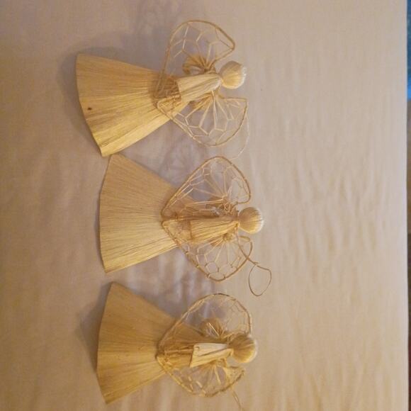 Lot of 3: Delicate Fragile Handmade Corn Husk Angel Christmas Ornaments - Picture 5 of 10